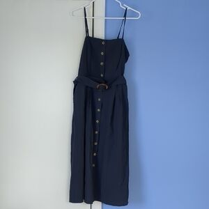 Large Shein Blue Button Front Dress With Detachable Belt 100% Cotton